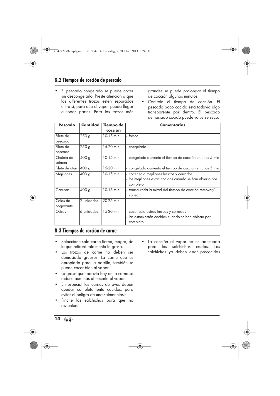 2 tiempos de cocción de pescado, 3 tiempos de cocción de carne | Silvercrest SDG 800 B2 User Manual | Page 16 / 98