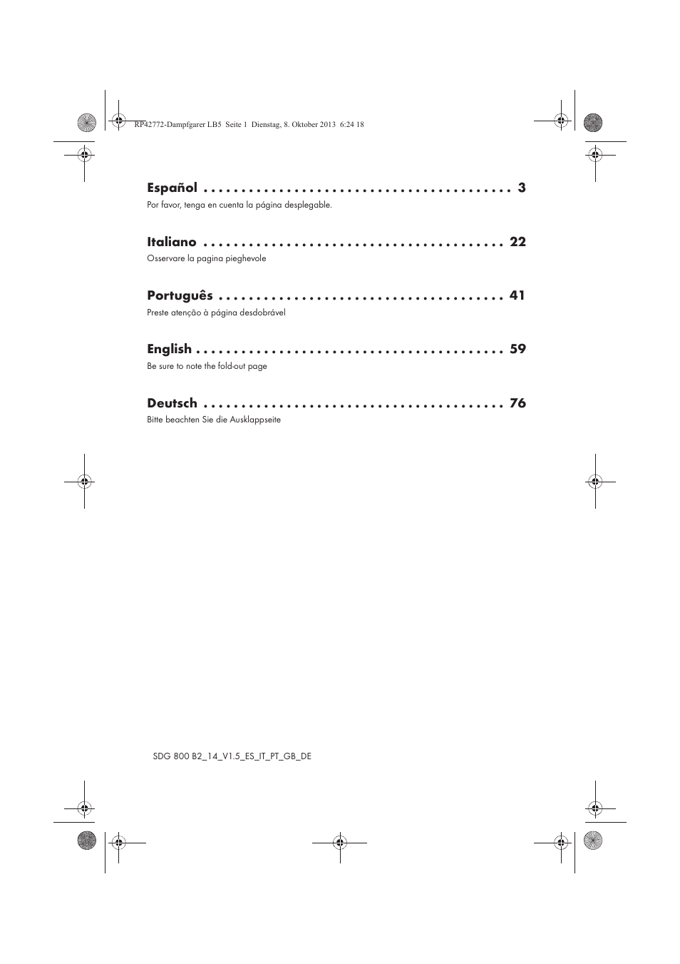 Español, Italiano, Português | English, Deutsch | Silvercrest SDG 800 B2 User Manual | Page 2 / 98