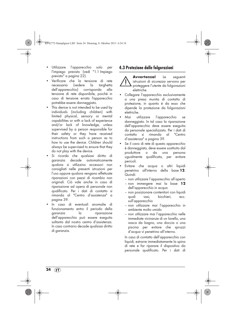 3 protezione dalle folgorazioni | Silvercrest SDG 800 B2 User Manual | Page 26 / 98