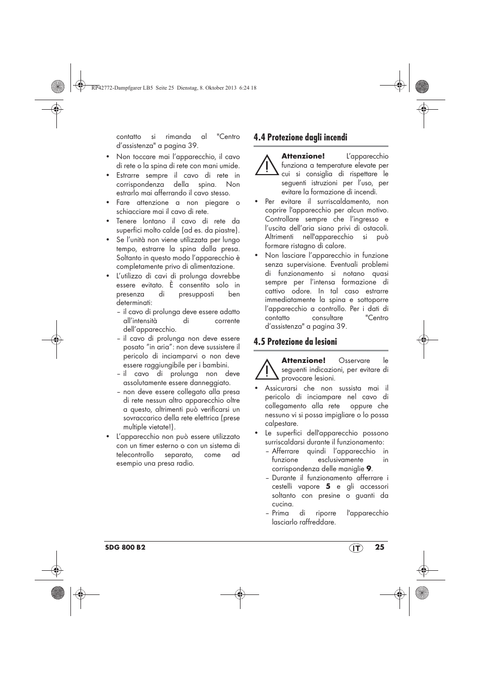 4 protezione dagli incendi, 5 protezione da lesioni | Silvercrest SDG 800 B2 User Manual | Page 27 / 98