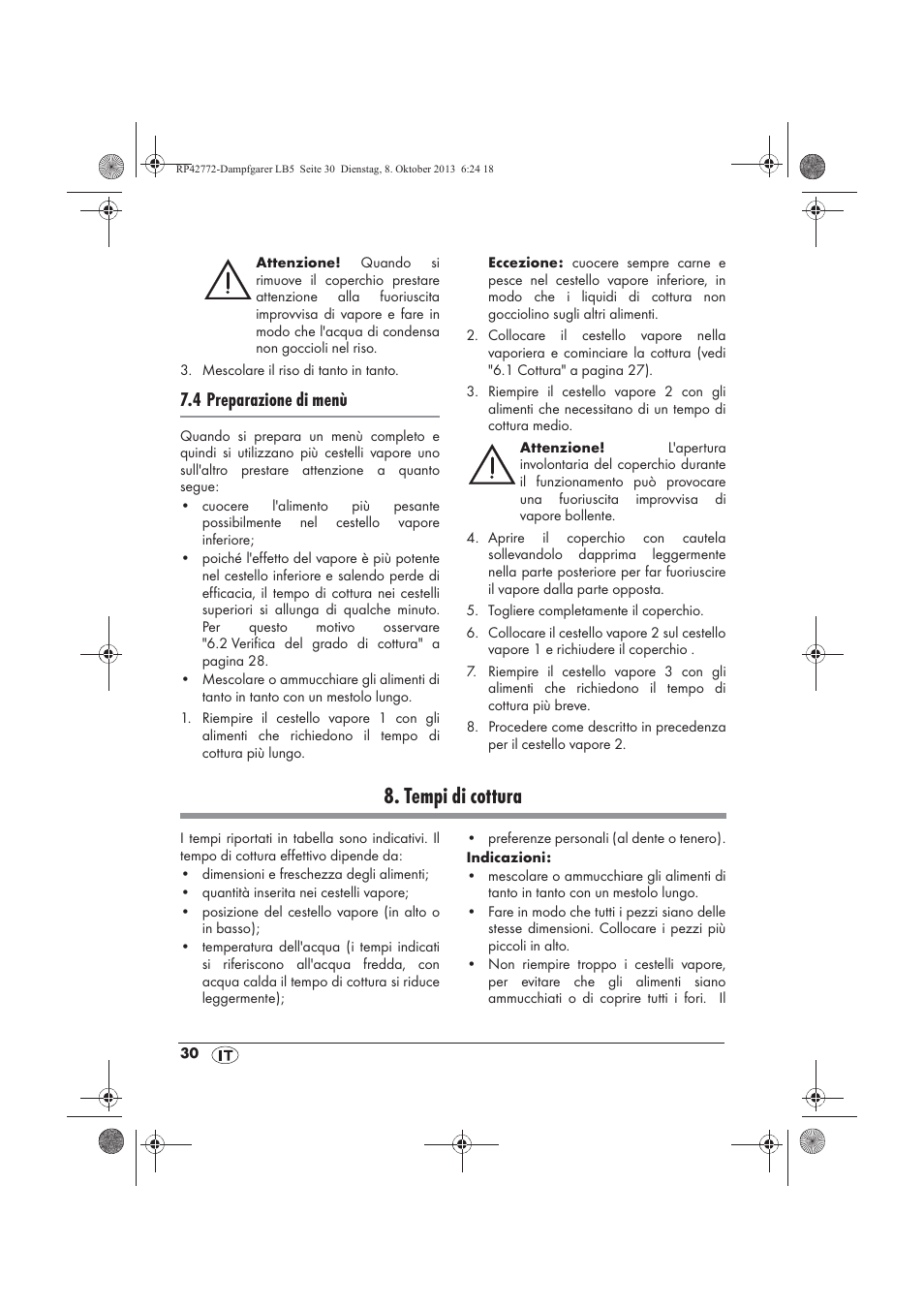 Tempi di cottura, 4 preparazione di menù | Silvercrest SDG 800 B2 User Manual | Page 32 / 98