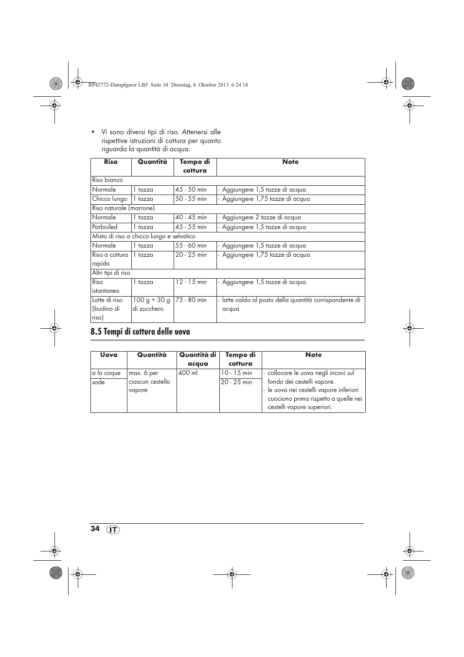 5 tempi di cottura delle uova | Silvercrest SDG 800 B2 User Manual | Page 36 / 98