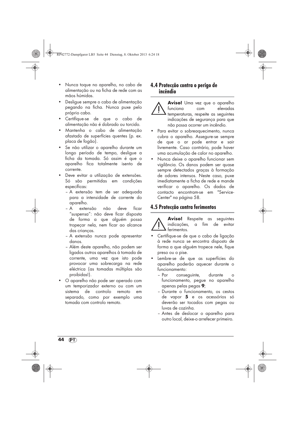 4 protecção contra o perigo de incêndio, 5 protecção contra ferimentos | Silvercrest SDG 800 B2 User Manual | Page 46 / 98