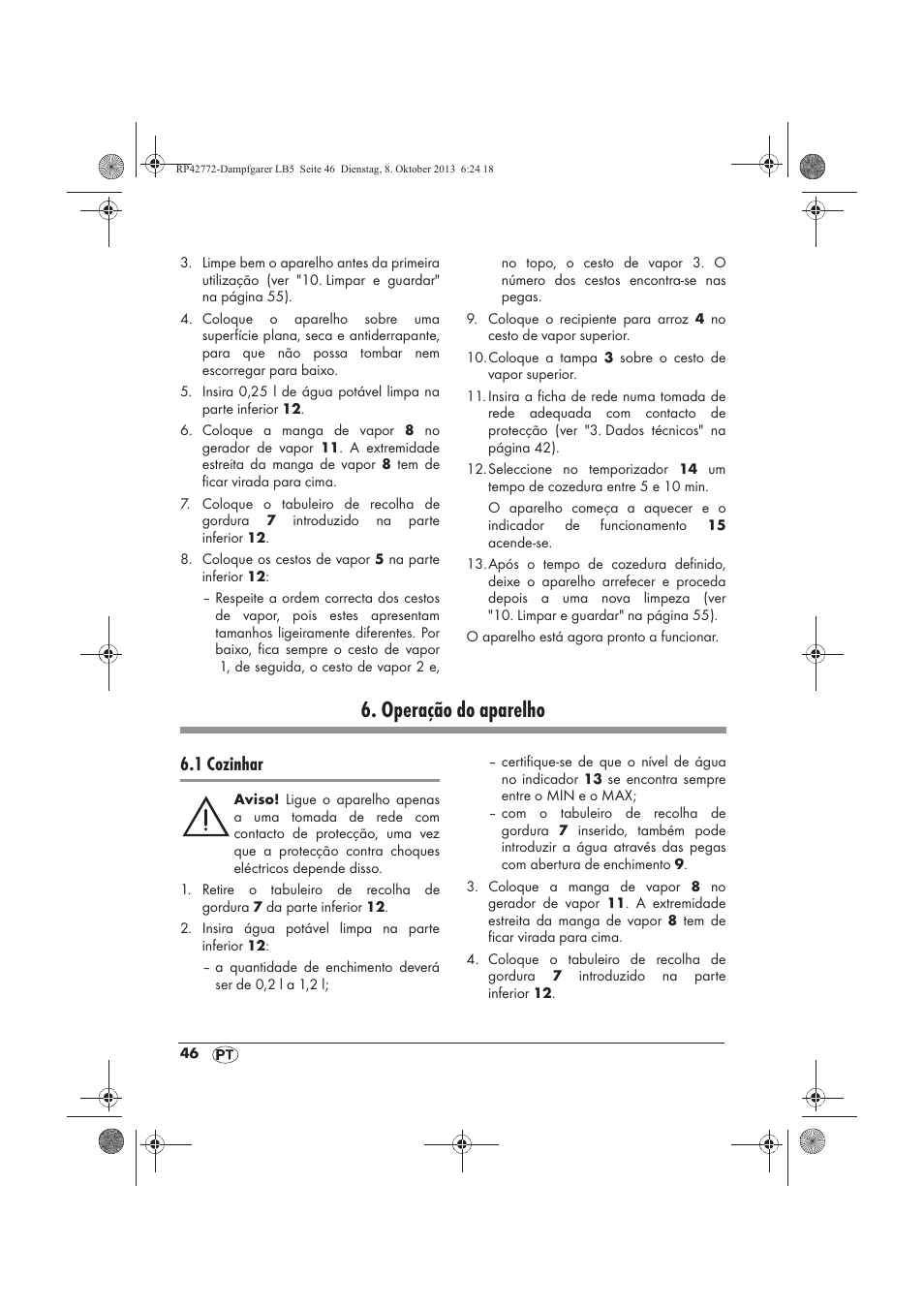 Operação do aparelho, 1 cozinhar | Silvercrest SDG 800 B2 User Manual | Page 48 / 98