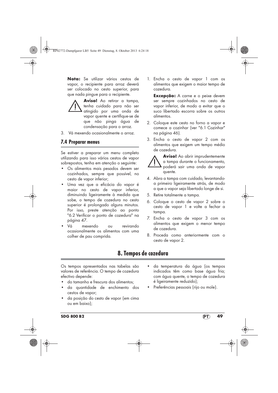 Tempos de cozedura, 4 preparar menus | Silvercrest SDG 800 B2 User Manual | Page 51 / 98