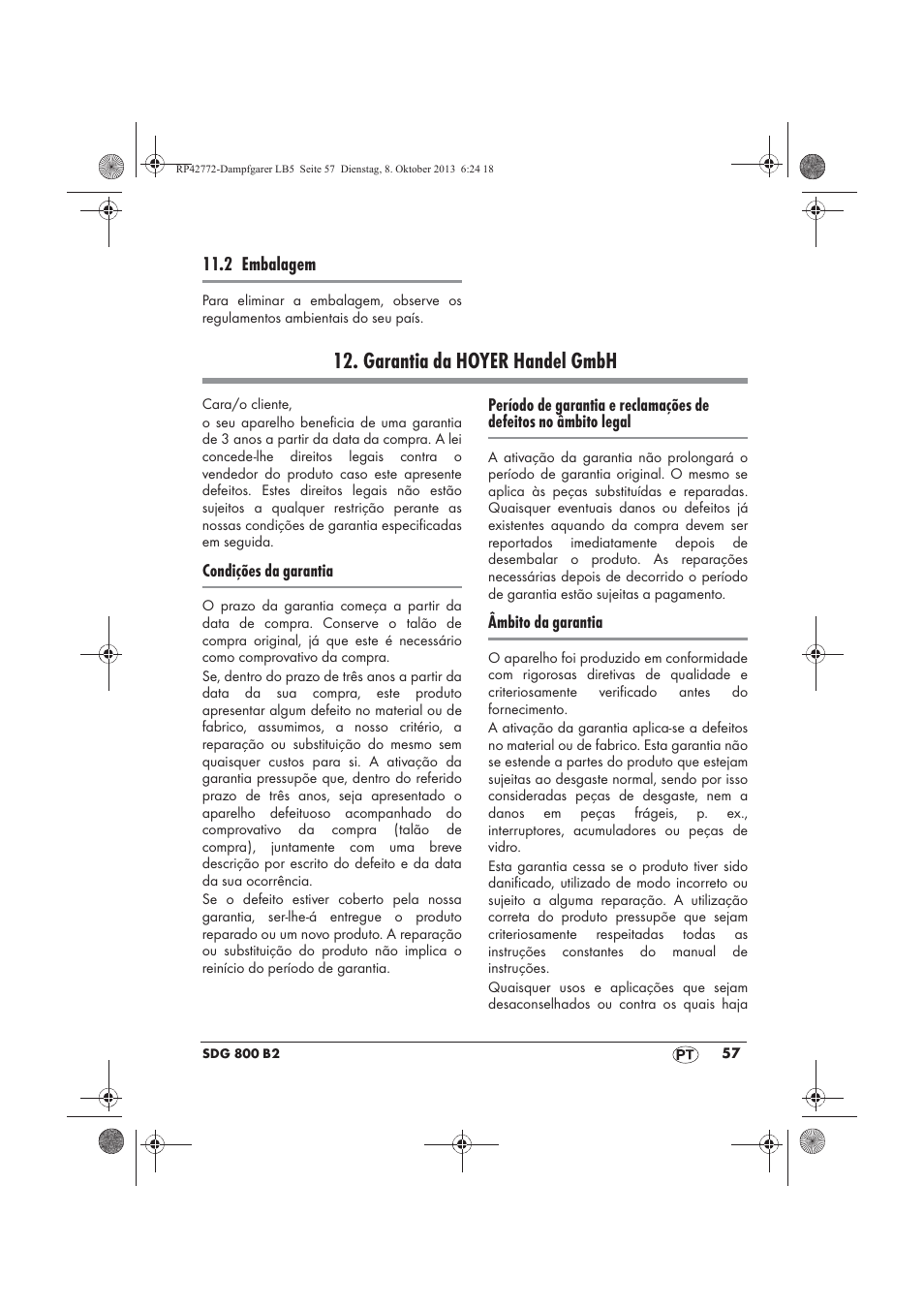 Garantia da hoyer handel gmbh | Silvercrest SDG 800 B2 User Manual | Page 59 / 98