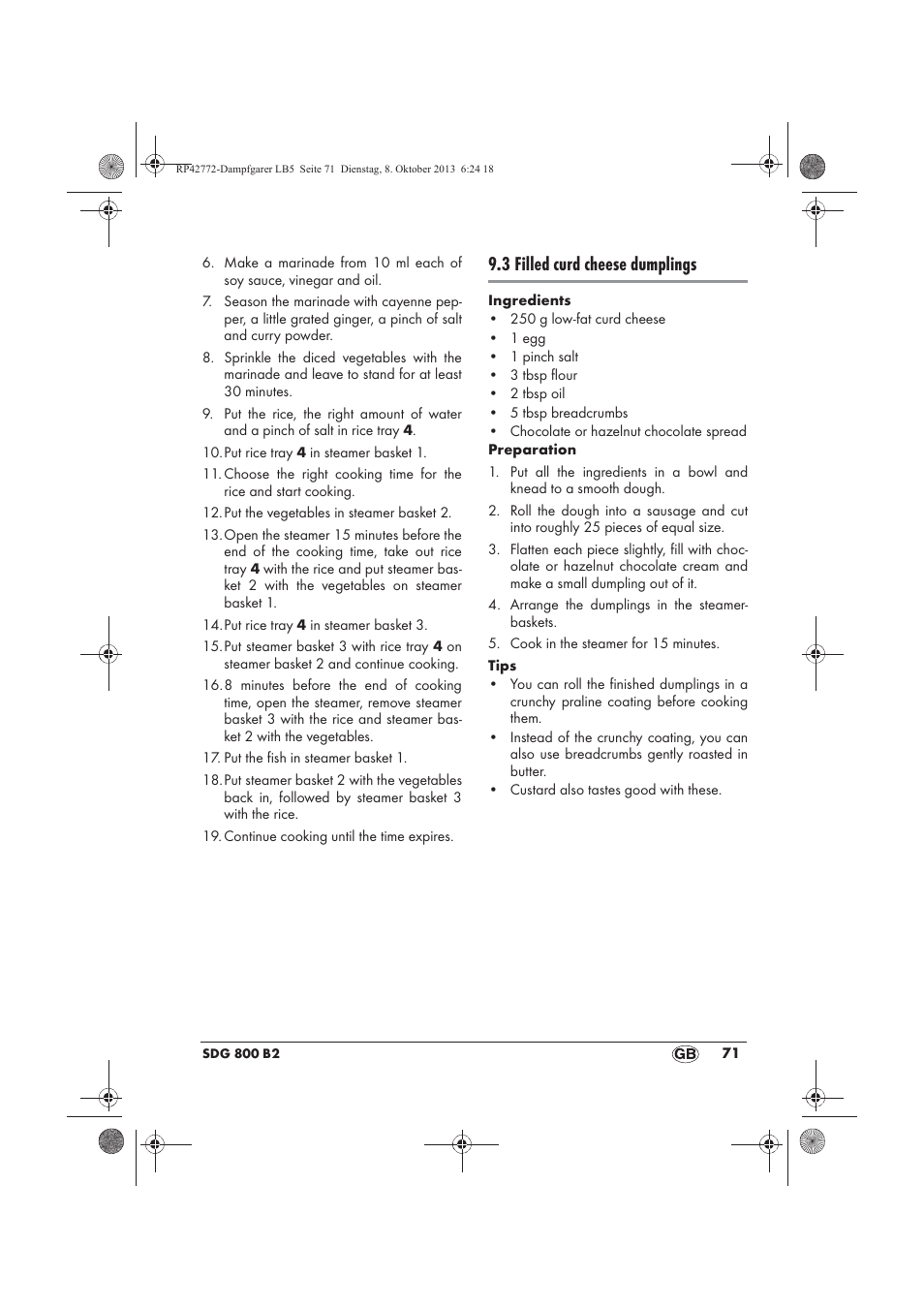 3 filled curd cheese dumplings | Silvercrest SDG 800 B2 User Manual | Page 73 / 98