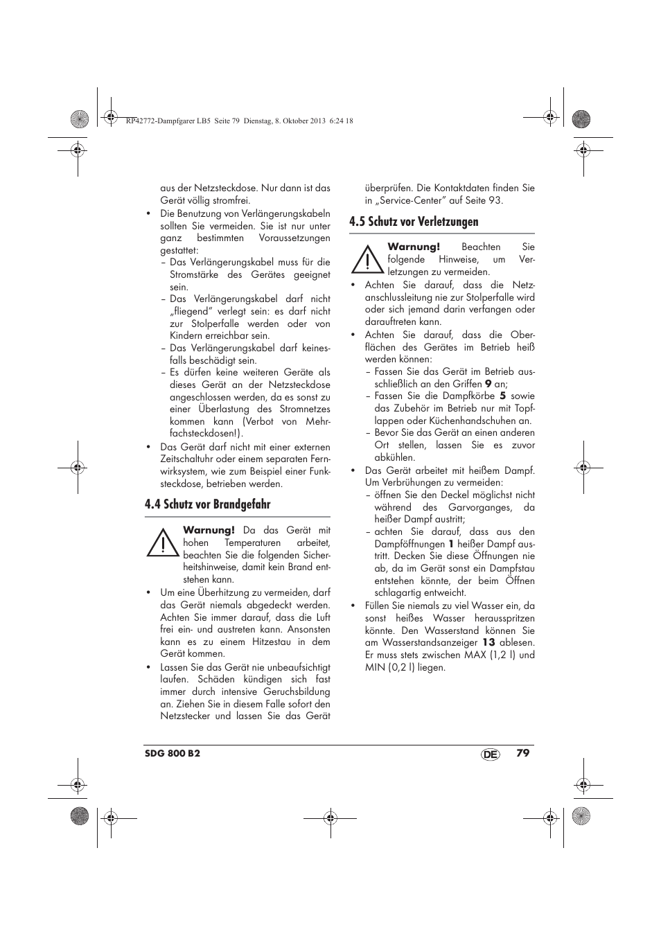 4 schutz vor brandgefahr, 5 schutz vor verletzungen | Silvercrest SDG 800 B2 User Manual | Page 81 / 98