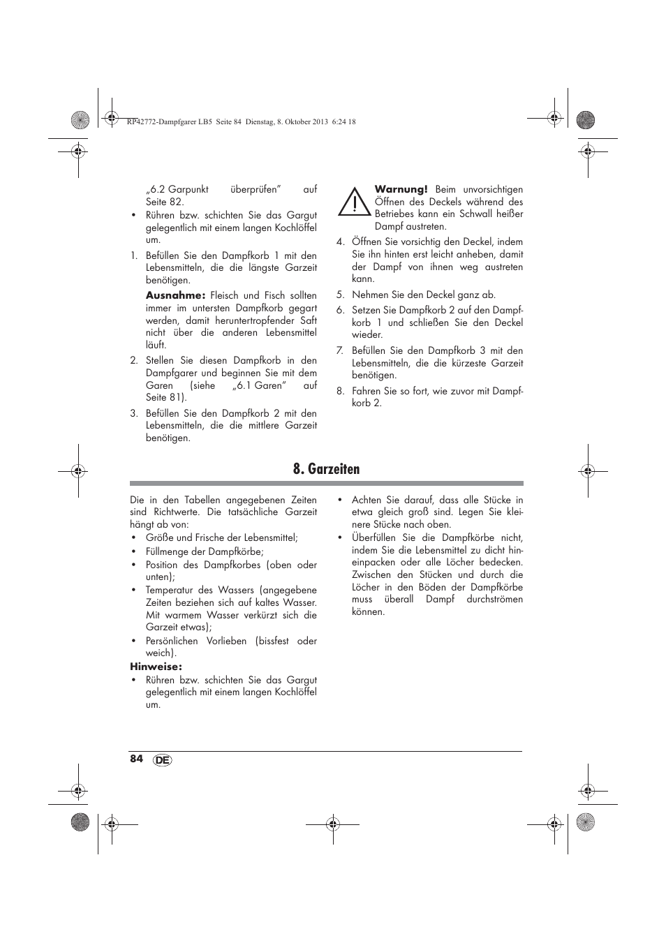 Garzeiten | Silvercrest SDG 800 B2 User Manual | Page 86 / 98