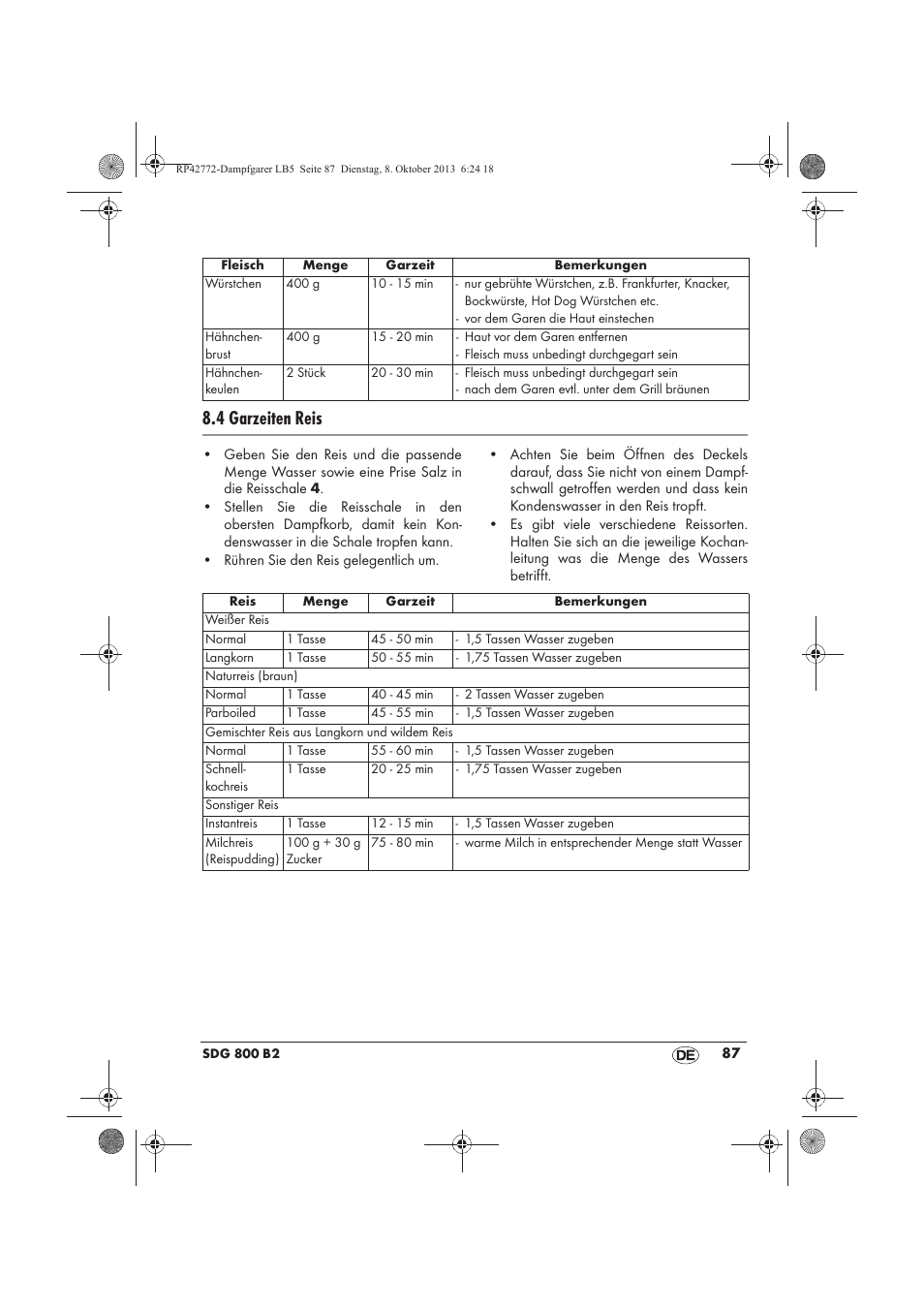 4 garzeiten reis | Silvercrest SDG 800 B2 User Manual | Page 89 / 98