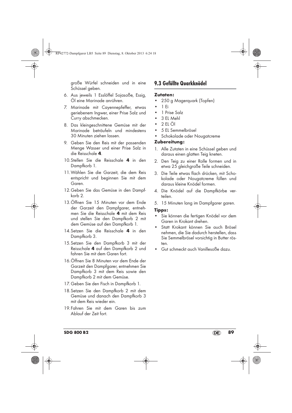 3 gefüllte quarkknödel | Silvercrest SDG 800 B2 User Manual | Page 91 / 98