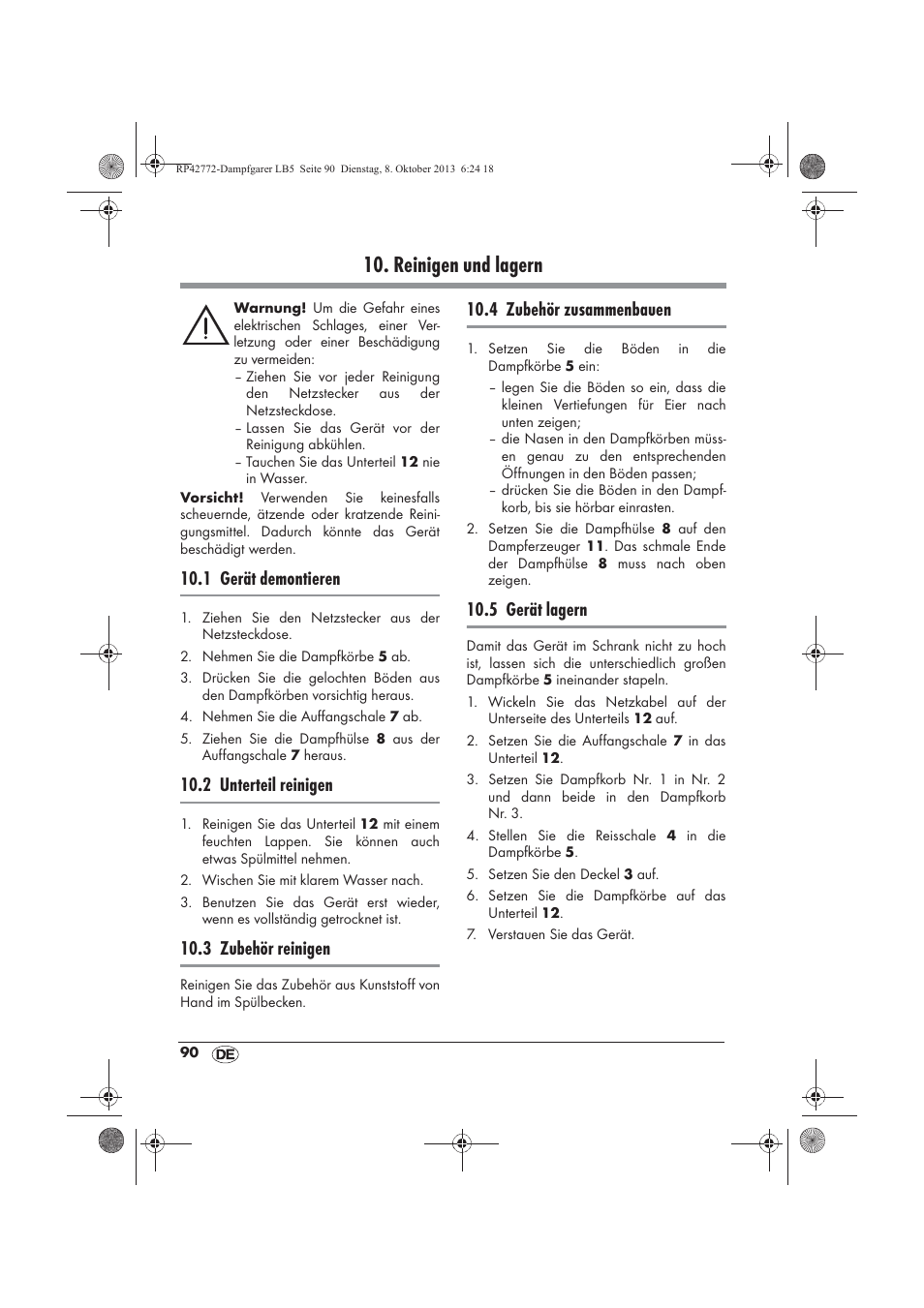 Reinigen und lagern, 1 gerät demontieren, 2 unterteil reinigen | 3 zubehör reinigen, 4 zubehör zusammenbauen, 5 gerät lagern | Silvercrest SDG 800 B2 User Manual | Page 92 / 98