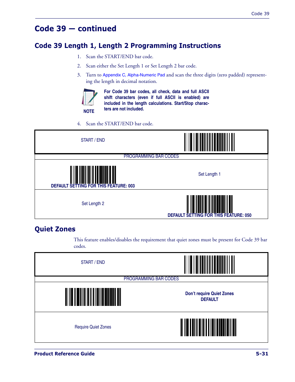 Code 39 — continued, Quiet zones | Datalogic Scanning MAGELLAN 1400I User Manual | Page 107 / 180