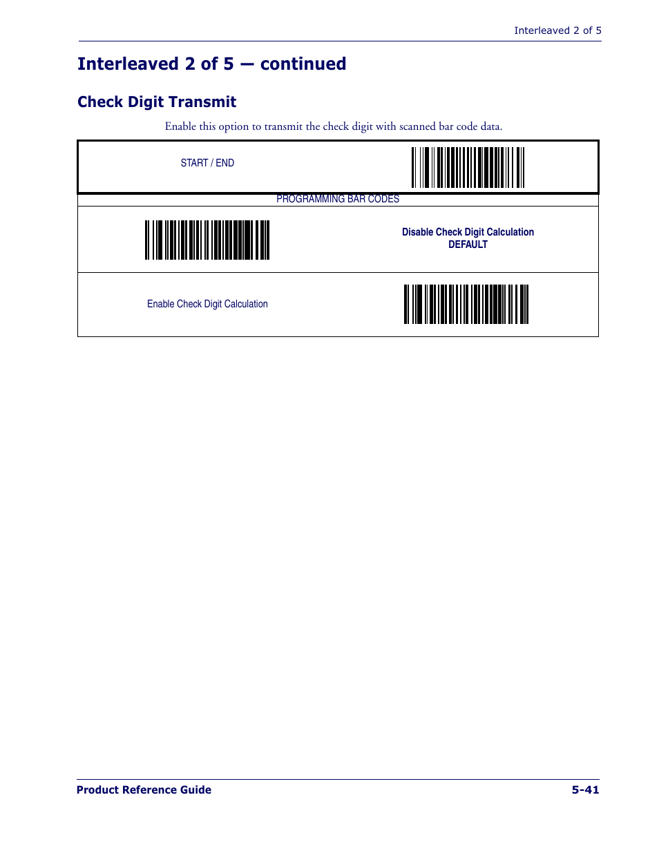 Interleaved 2 of 5 — continued, Check digit transmit | Datalogic Scanning MAGELLAN 1400I User Manual | Page 117 / 180