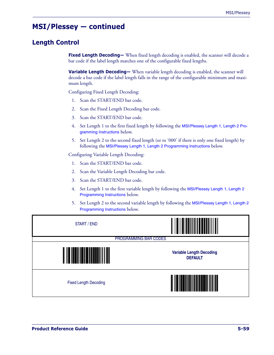 Msi/plessey — continued, Length control | Datalogic Scanning MAGELLAN 1400I User Manual | Page 135 / 180