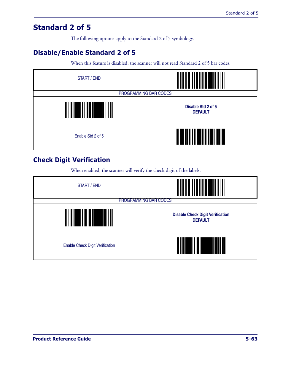 Standard 2 of 5, Disable/enable standard 2 of 5, Check digit verification | Datalogic Scanning MAGELLAN 1400I User Manual | Page 139 / 180