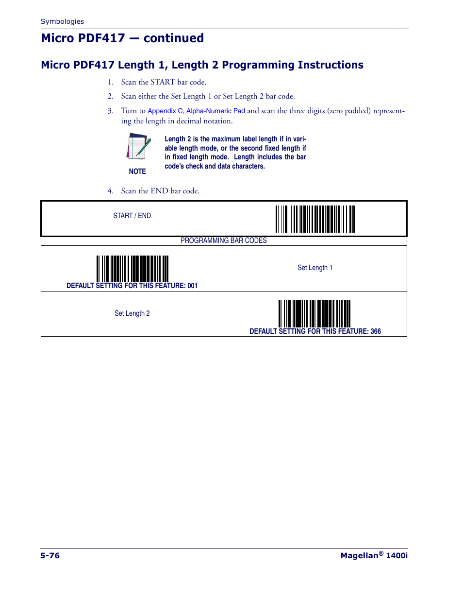 Micro pdf417 — continued | Datalogic Scanning MAGELLAN 1400I User Manual | Page 152 / 180