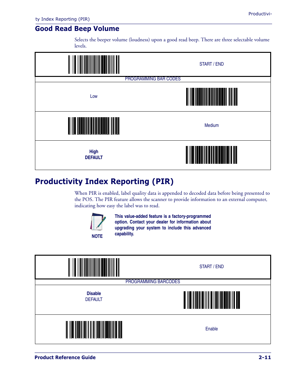 Productivity index reporting (pir), Good read beep volume | Datalogic Scanning MAGELLAN 1400I User Manual | Page 23 / 180