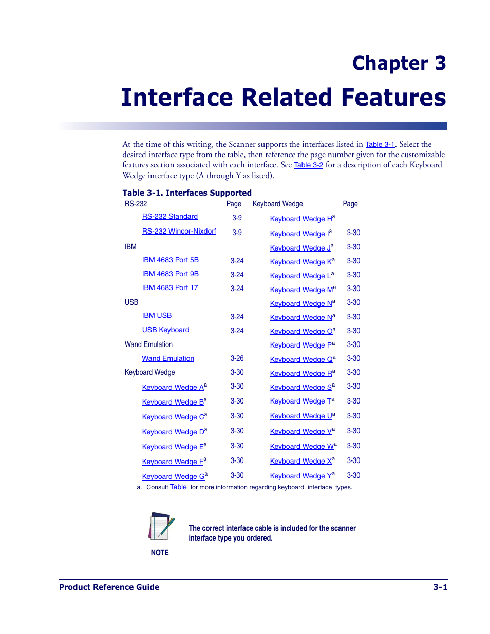 Interface related features, Chapter 3 | Datalogic Scanning MAGELLAN 1400I User Manual | Page 29 / 180