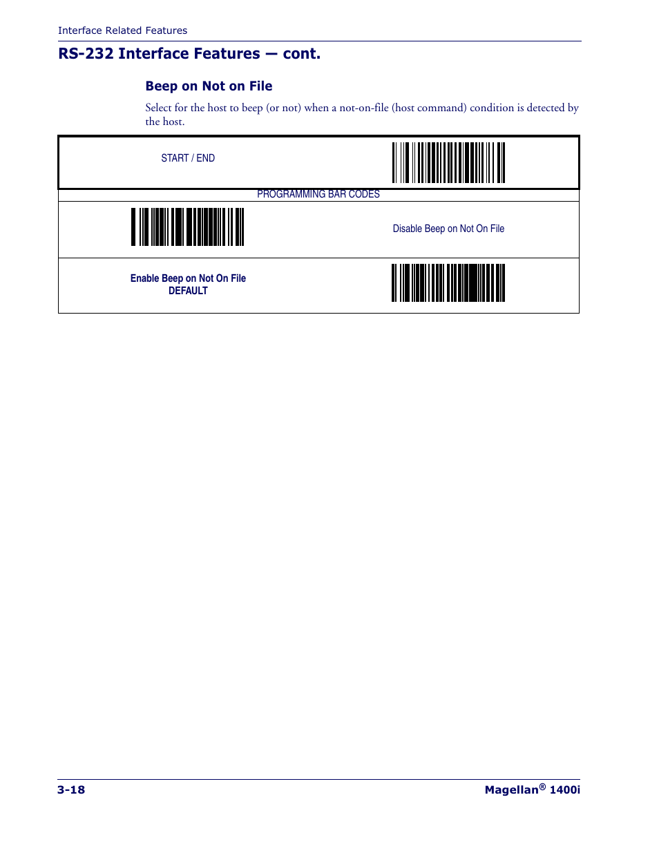 Rs-232 interface features — cont | Datalogic Scanning MAGELLAN 1400I User Manual | Page 46 / 180