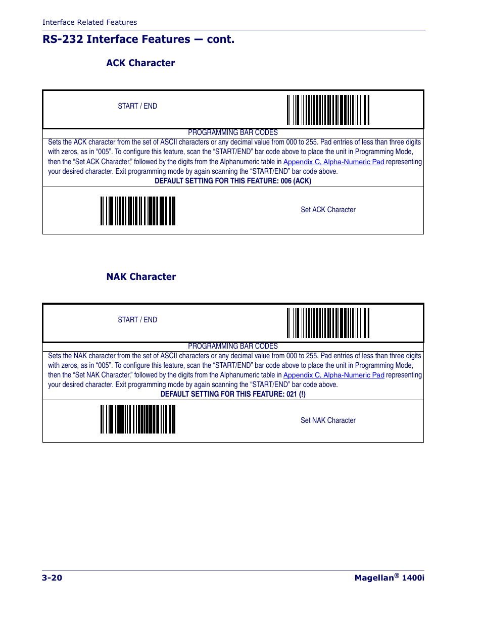 Rs-232 interface features — cont | Datalogic Scanning MAGELLAN 1400I User Manual | Page 48 / 180