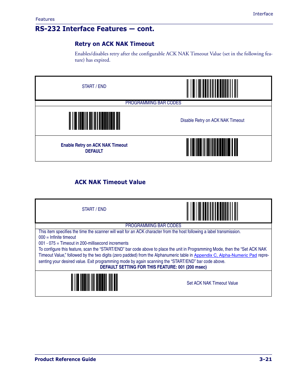 Rs-232 interface features — cont | Datalogic Scanning MAGELLAN 1400I User Manual | Page 49 / 180