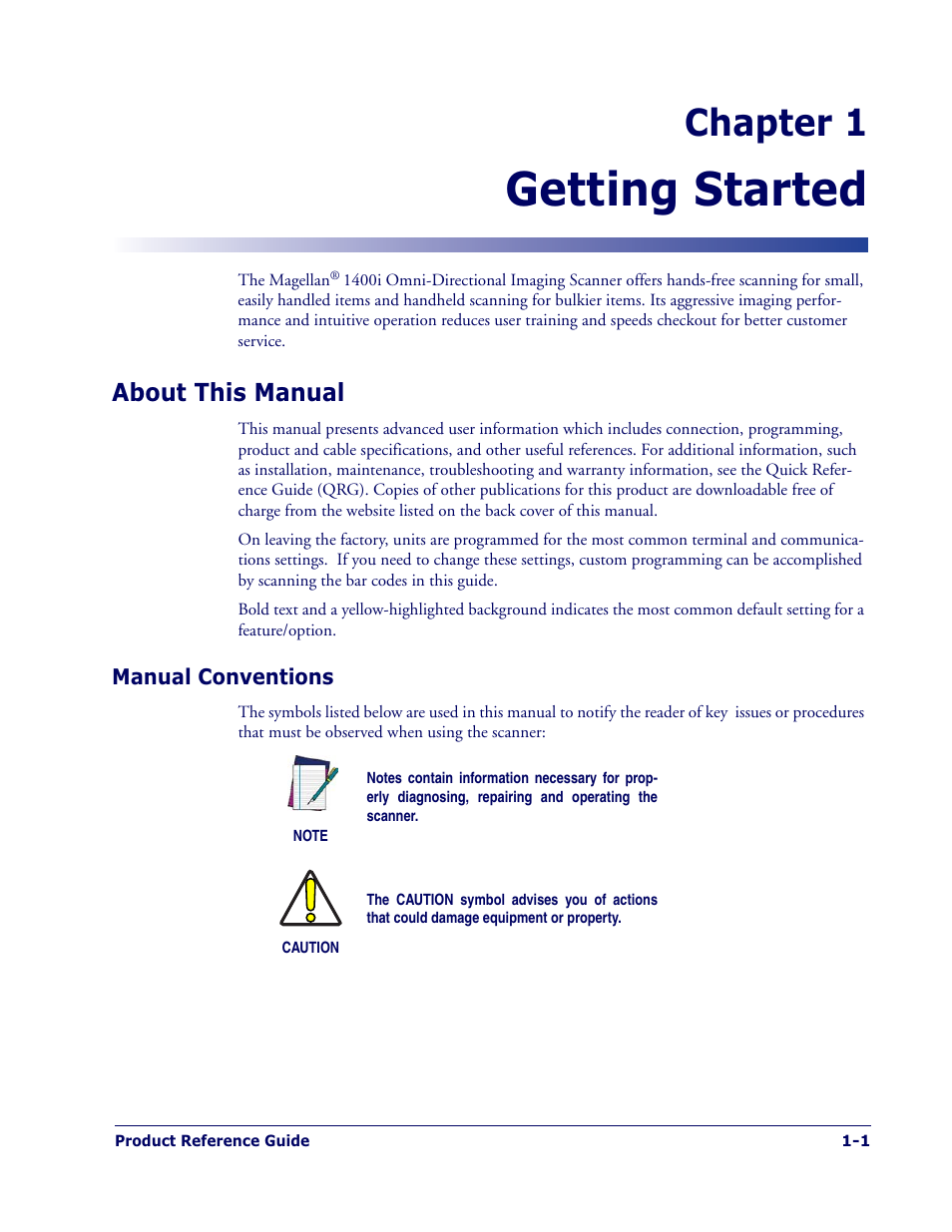 Getting started, Chapter 1, About this manual | Datalogic Scanning MAGELLAN 1400I User Manual | Page 7 / 180