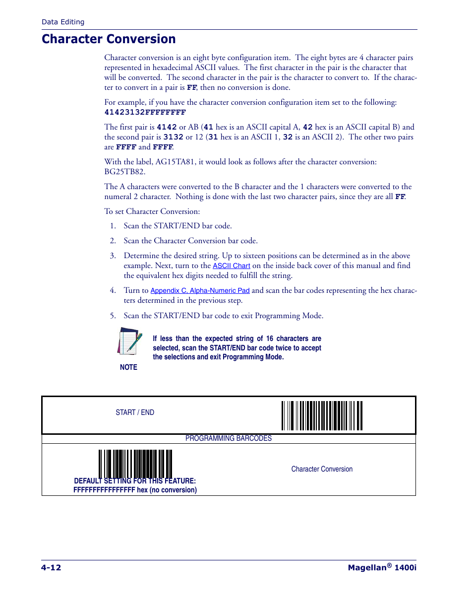 Character conversion | Datalogic Scanning MAGELLAN 1400I User Manual | Page 76 / 180