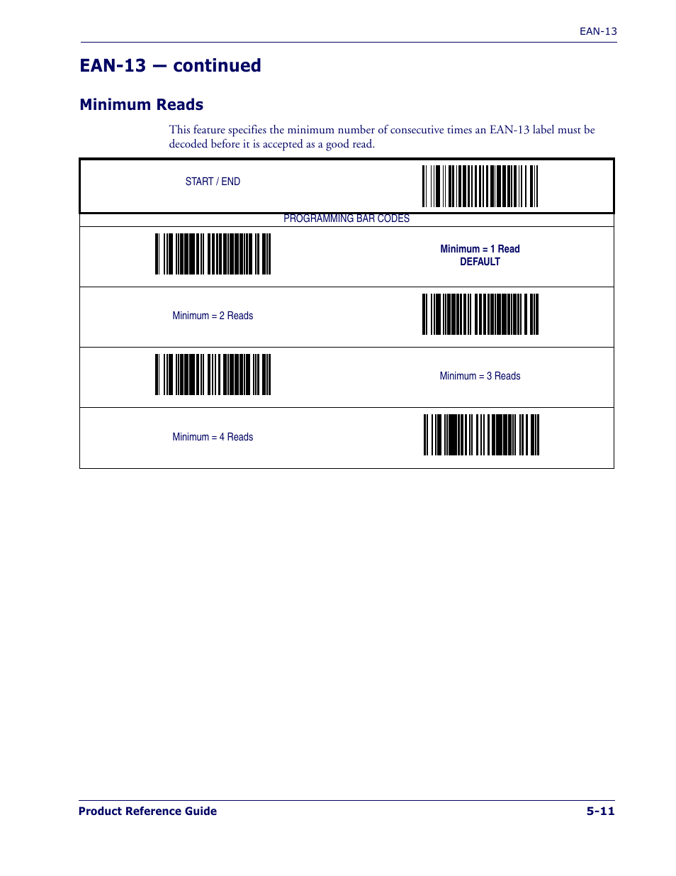 Ean-13 — continued, Minimum reads | Datalogic Scanning MAGELLAN 1400I User Manual | Page 87 / 180