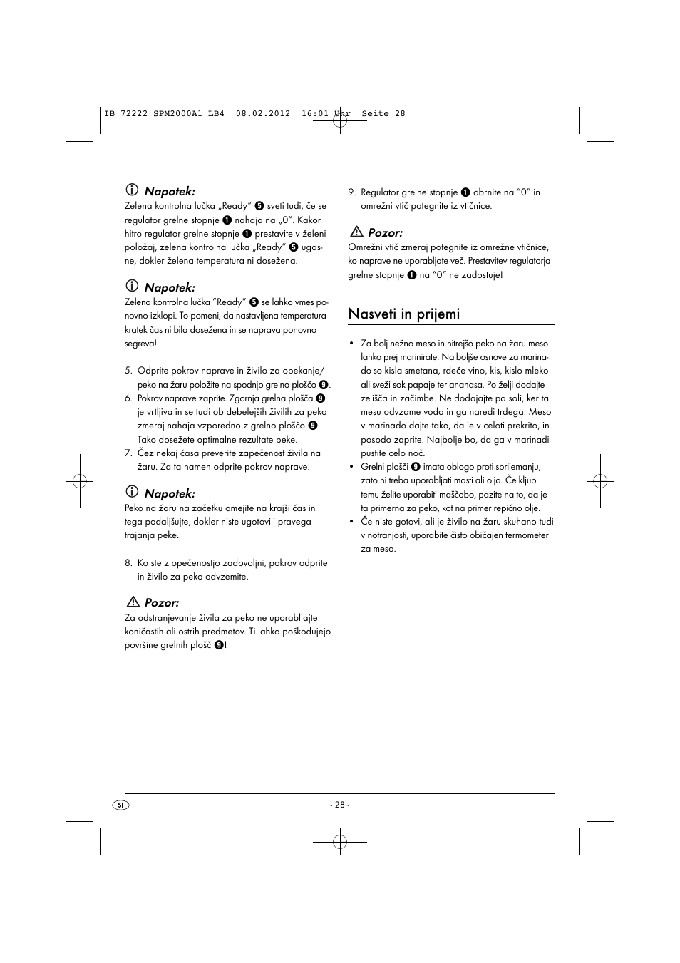 Nasveti in prijemi, Napotek, Pozor | Silvercrest SPM 2000 A1 User Manual | Page 30 / 58