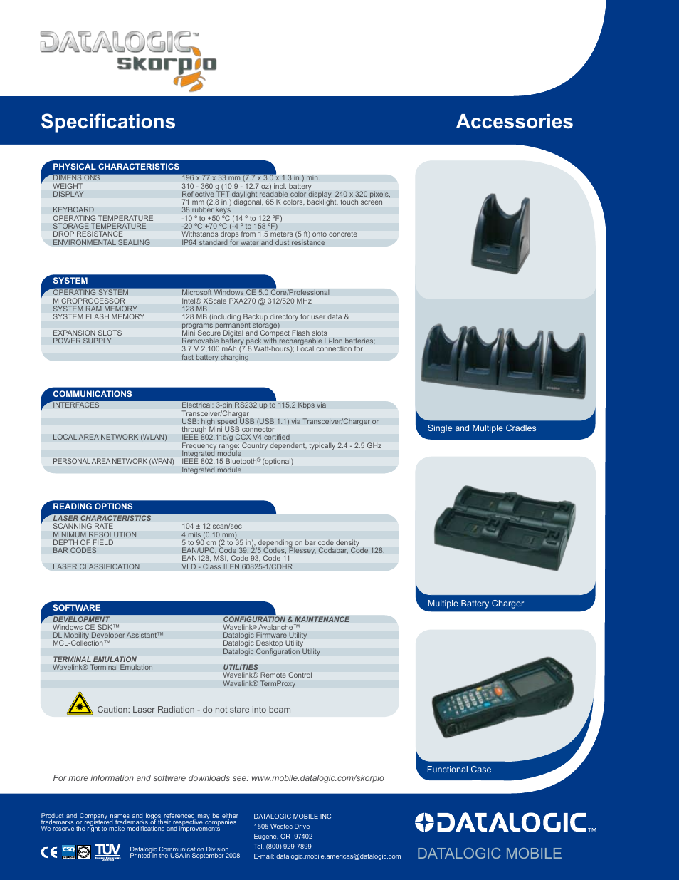 Specifications accessories, Datalogic mobile | Datalogic Scanning Scorpio User Manual | Page 2 / 2
