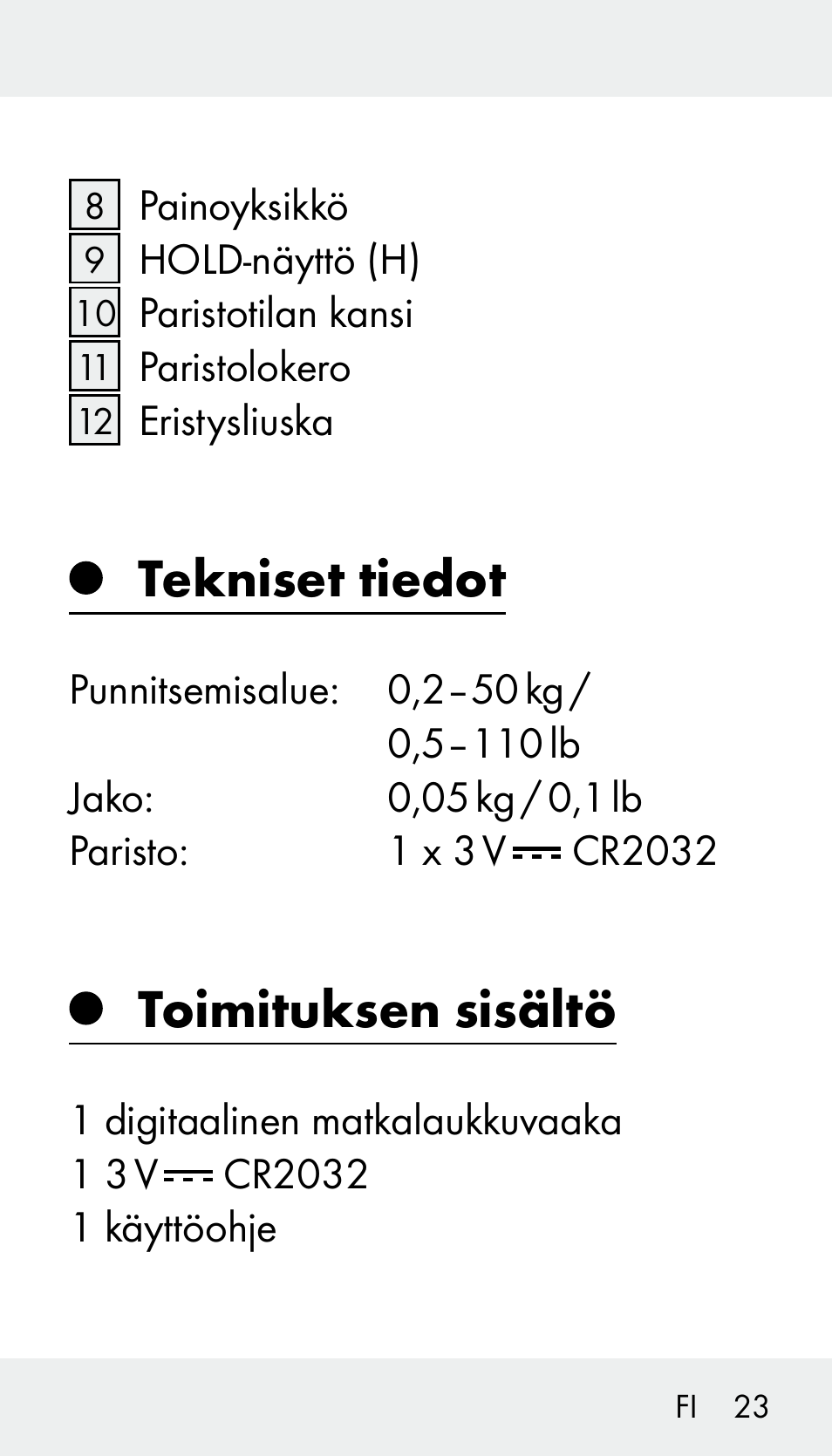 Tekniset tiedot, Toimituksen sisältö | Silvercrest Z31894 User Manual | Page 23 / 120