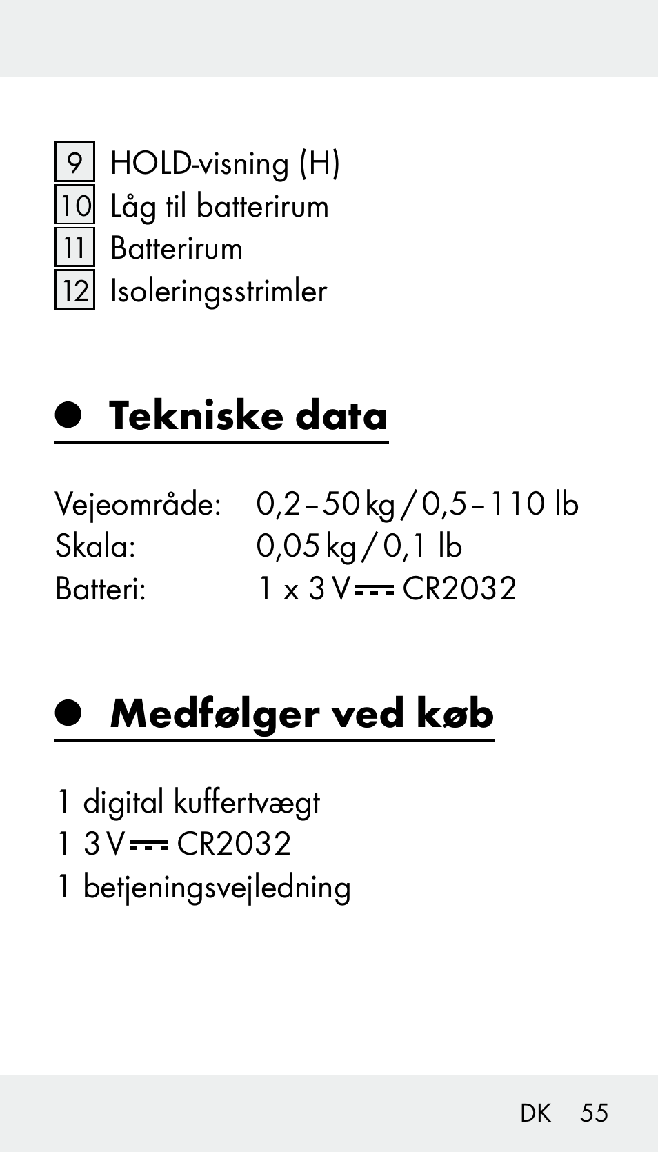 Tekniske data, Medfølger ved køb | Silvercrest Z31894 User Manual | Page 55 / 120