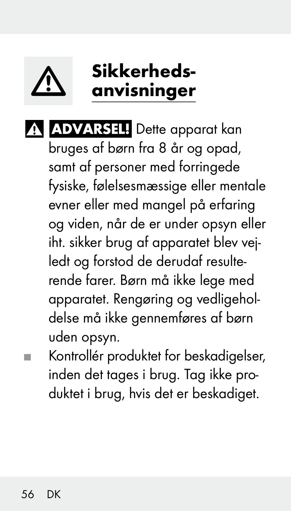 Sikkerheds­ anvisninger | Silvercrest Z31894 User Manual | Page 56 / 120