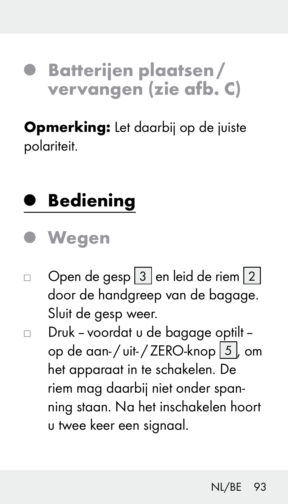 Batterijen plaatsen / vervangen (zie afb. c), Bediening wegen | Silvercrest Z31894 User Manual | Page 93 / 120