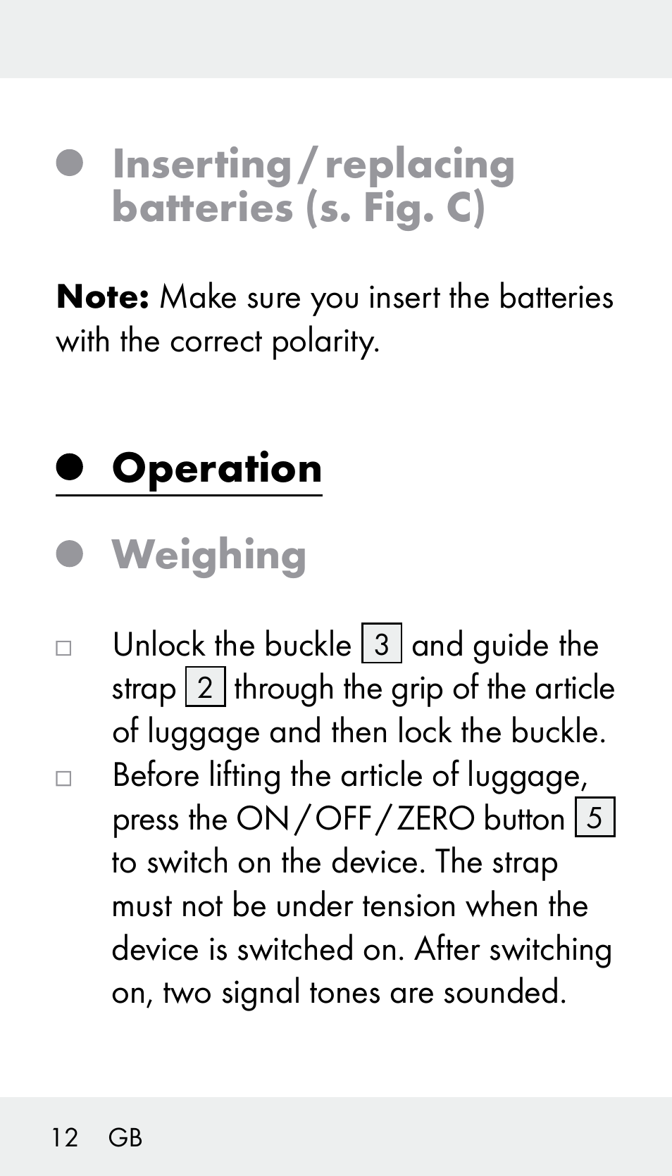 Inserting / replacing batteries (s. fig. c), Operation weighing | Silvercrest Z31894 User Manual | Page 12 / 122