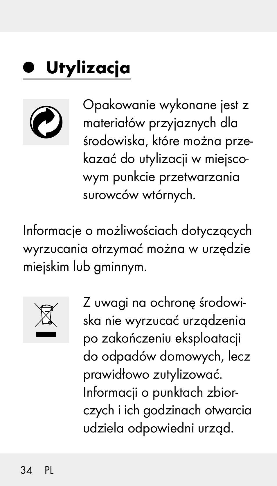 Utylizacja | Silvercrest Z31894 User Manual | Page 34 / 122