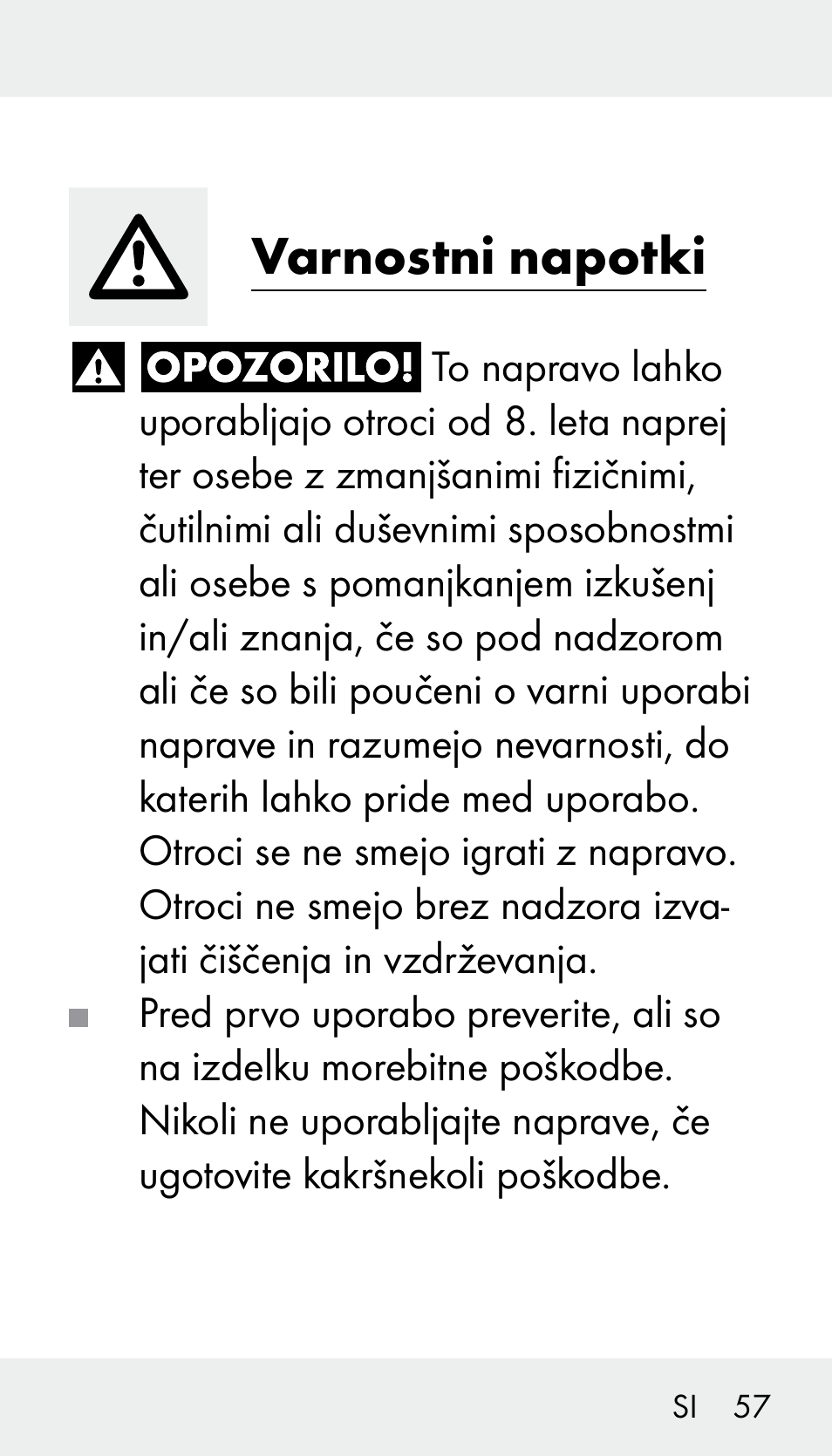 Varnostni napotki | Silvercrest Z31894 User Manual | Page 57 / 122
