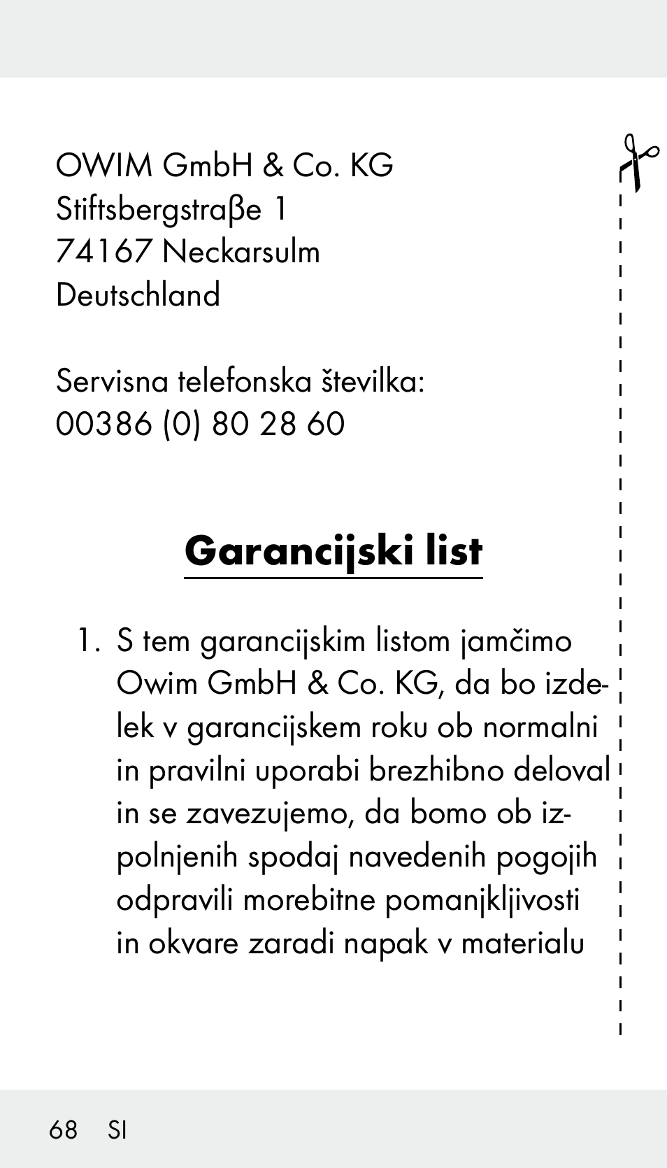 Garancijski list | Silvercrest Z31894 User Manual | Page 68 / 122