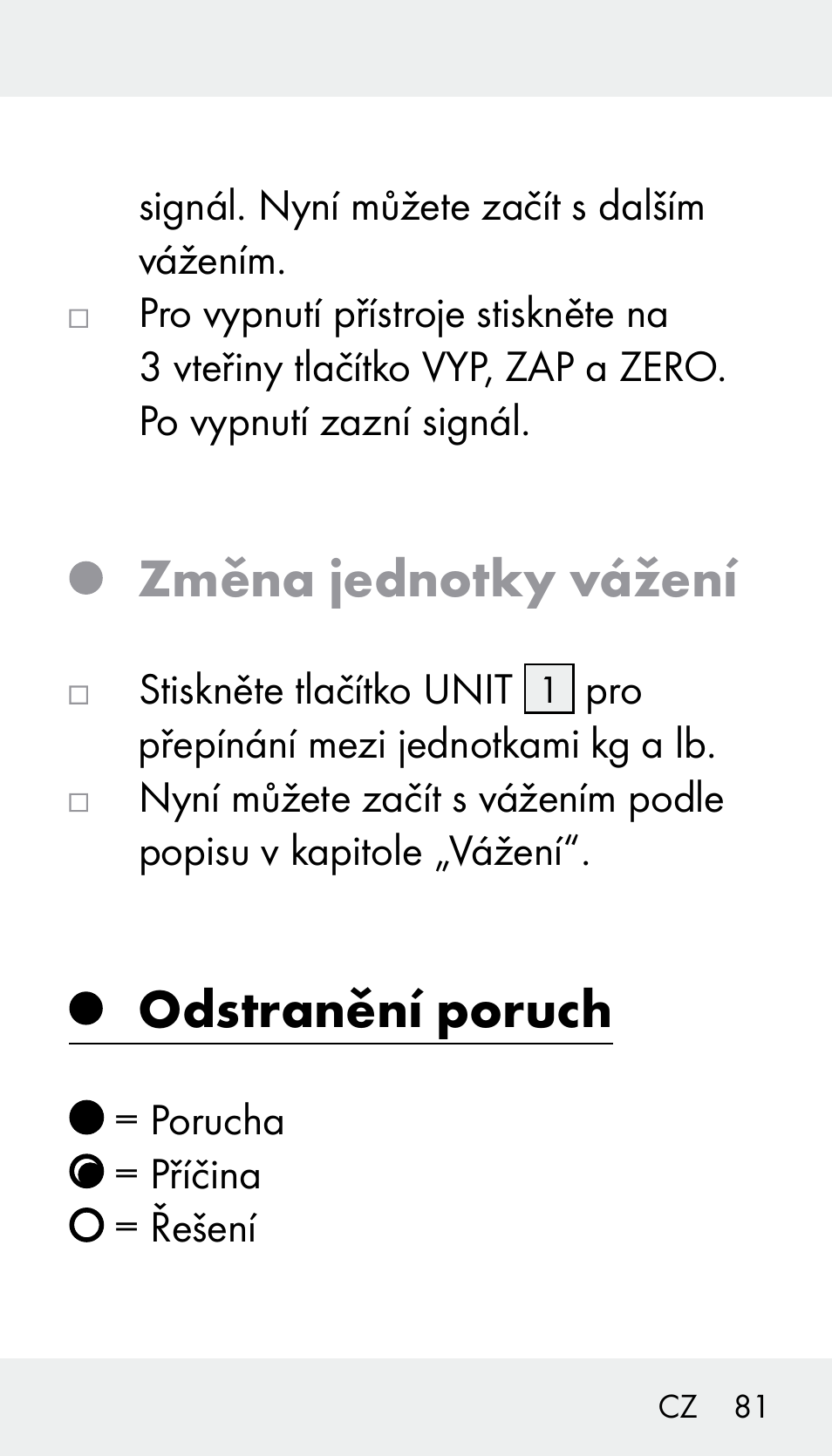 Změna jednotky vážení, Odstranění poruch | Silvercrest Z31894 User Manual | Page 81 / 122