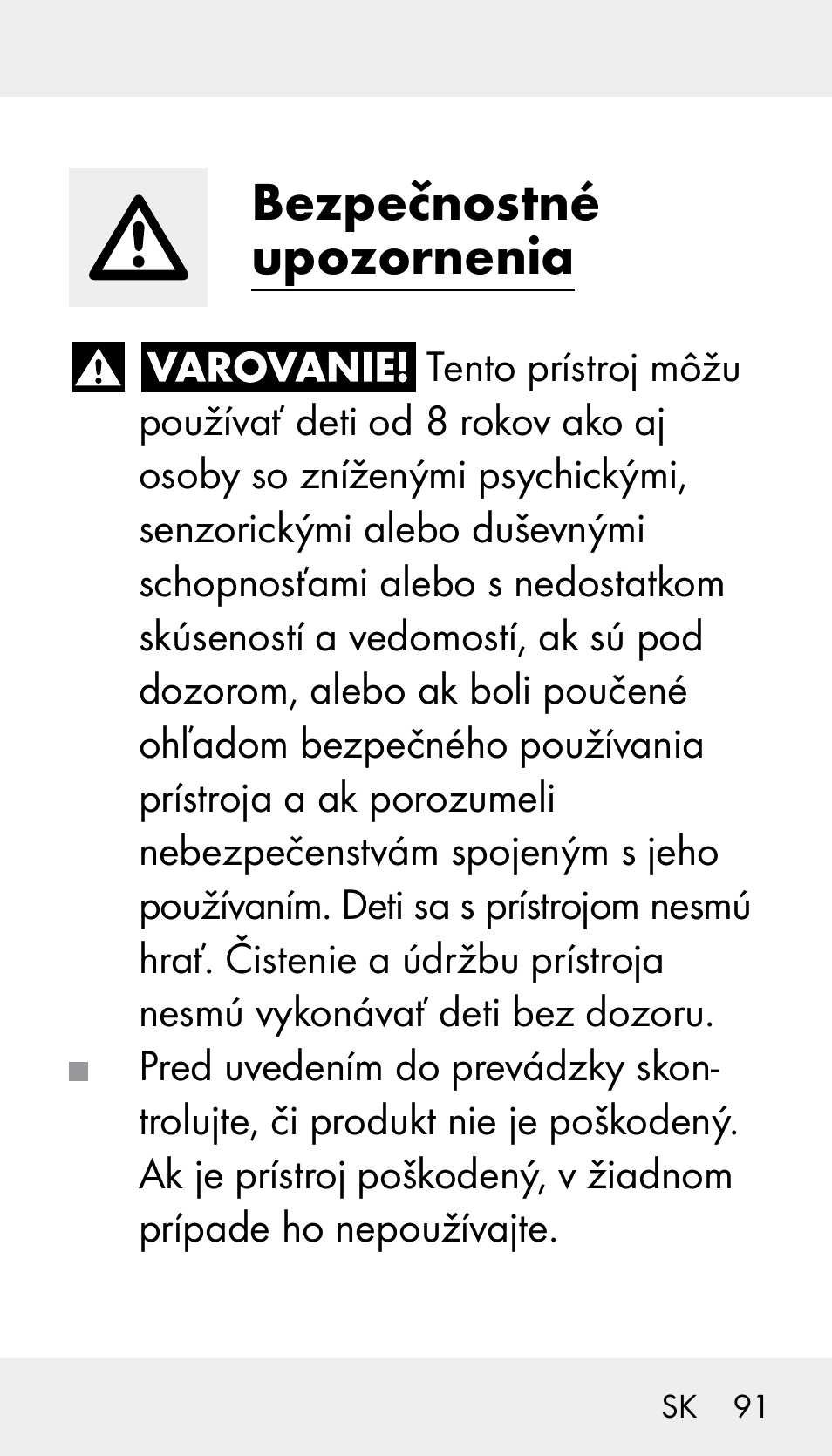 Bezpečnostné upozornenia | Silvercrest Z31894 User Manual | Page 91 / 122