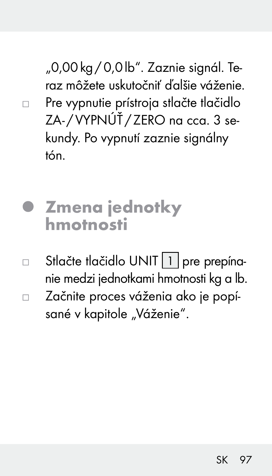 Zmena jednotky hmotnosti | Silvercrest Z31894 User Manual | Page 97 / 122