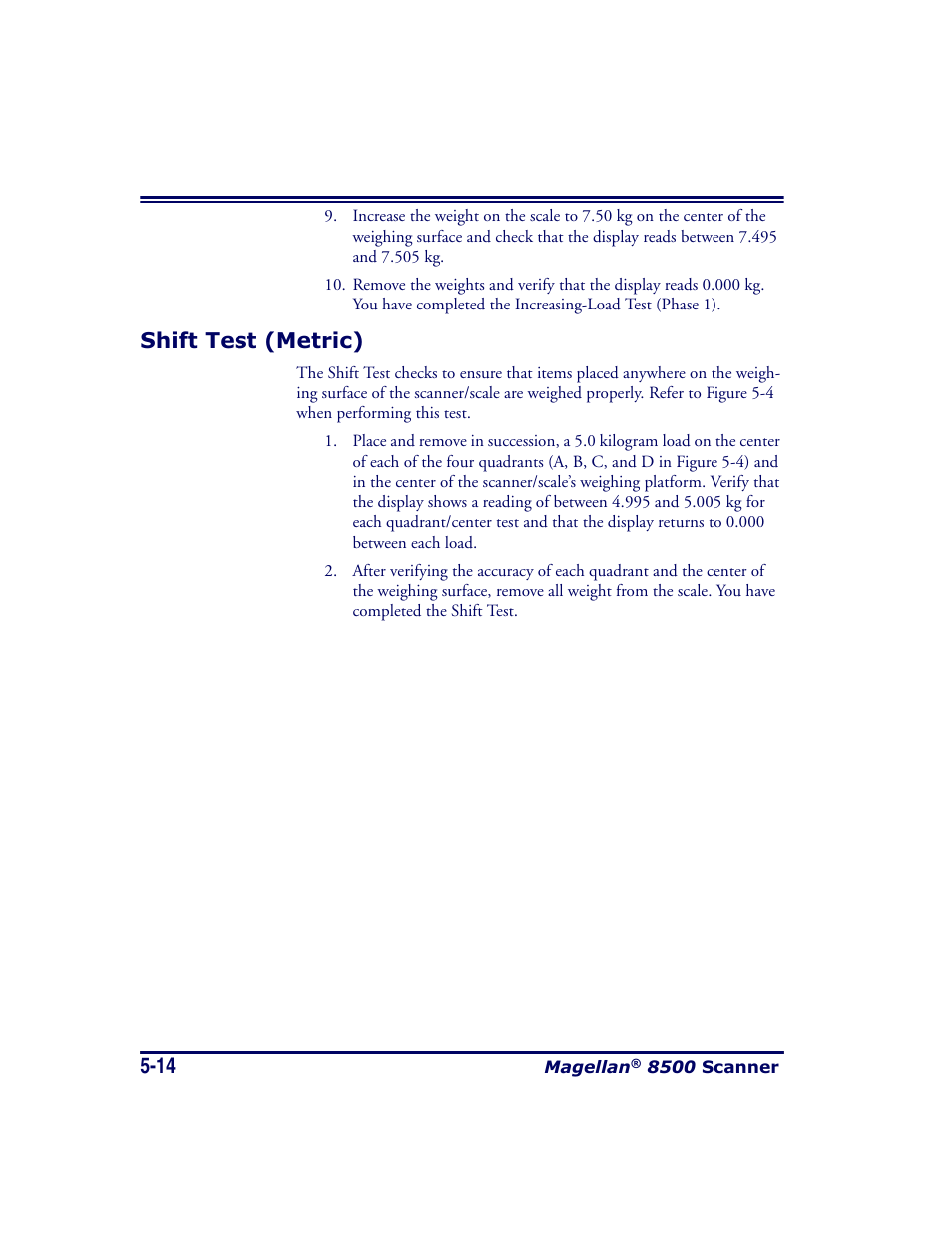 Shift test (metric), Shift test (metric) -14 | Datalogic Scanning MAGELLAN 8500 User Manual | Page 102 / 436