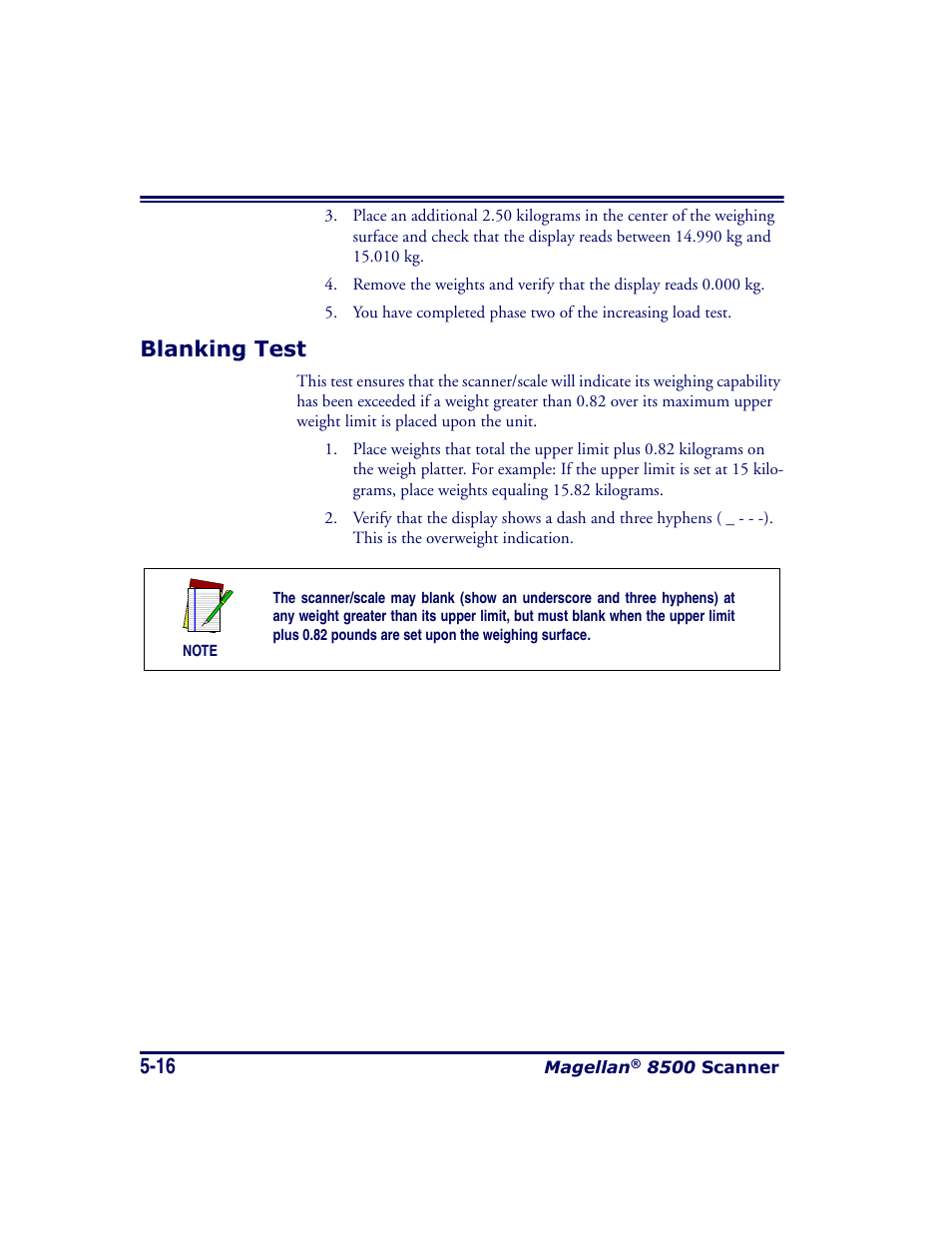 Blanking test, Blanking test -16 | Datalogic Scanning MAGELLAN 8500 User Manual | Page 104 / 436