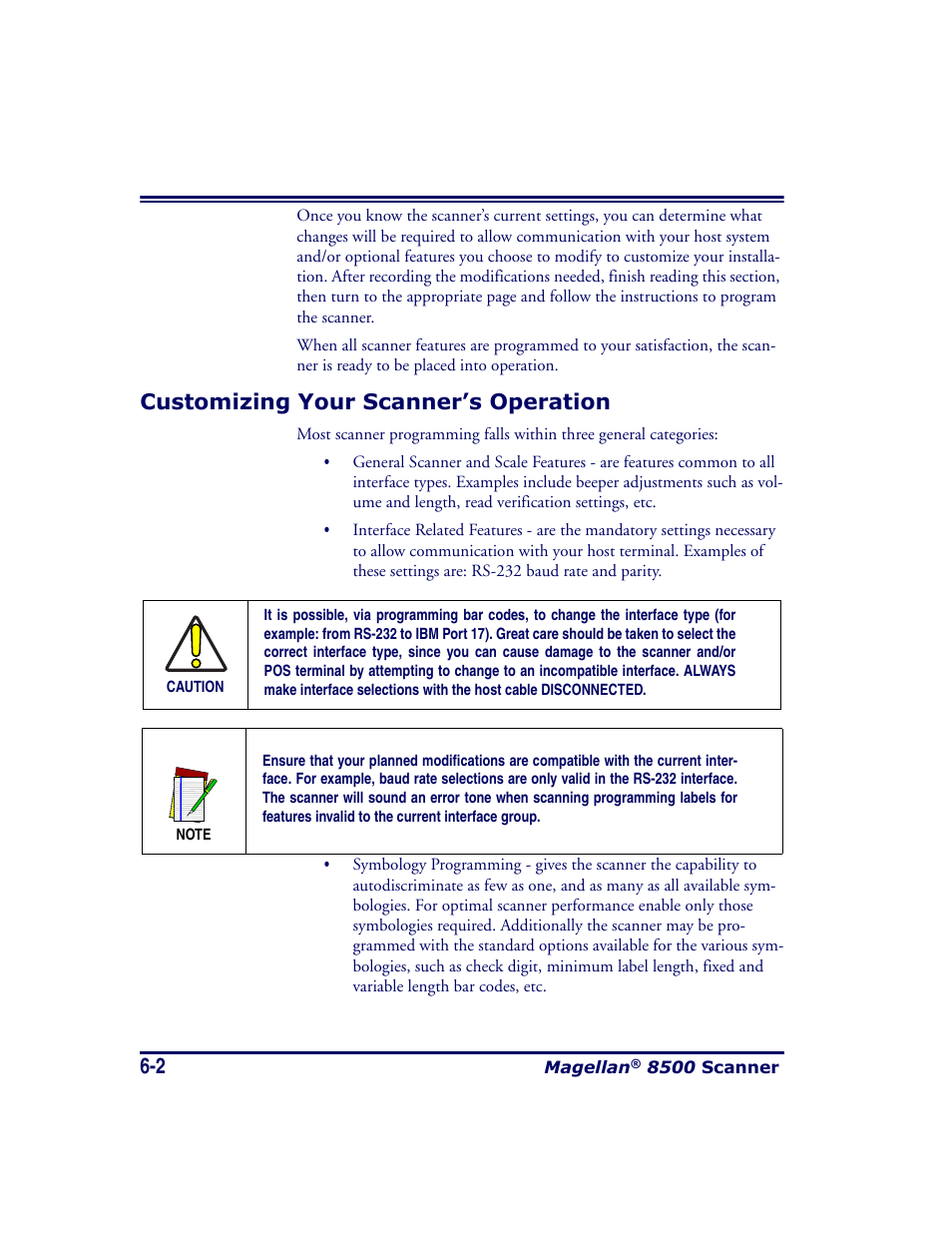 Customizing your scanner’s operation, Customizing your scanner’s operation -2 | Datalogic Scanning MAGELLAN 8500 User Manual | Page 108 / 436