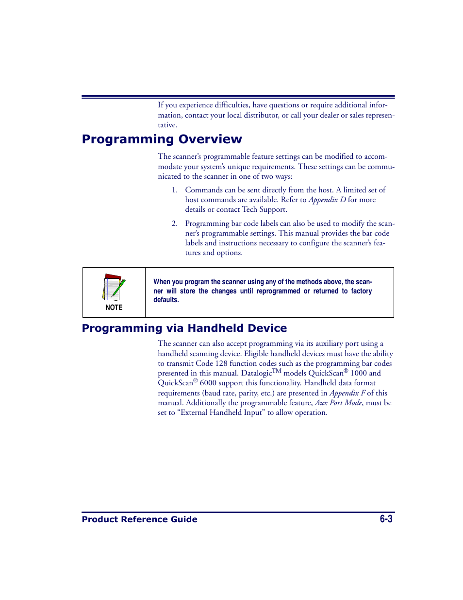 Programming overview, Programming via handheld device, Programming overview -3 | Programming via handheld device -3 | Datalogic Scanning MAGELLAN 8500 User Manual | Page 109 / 436