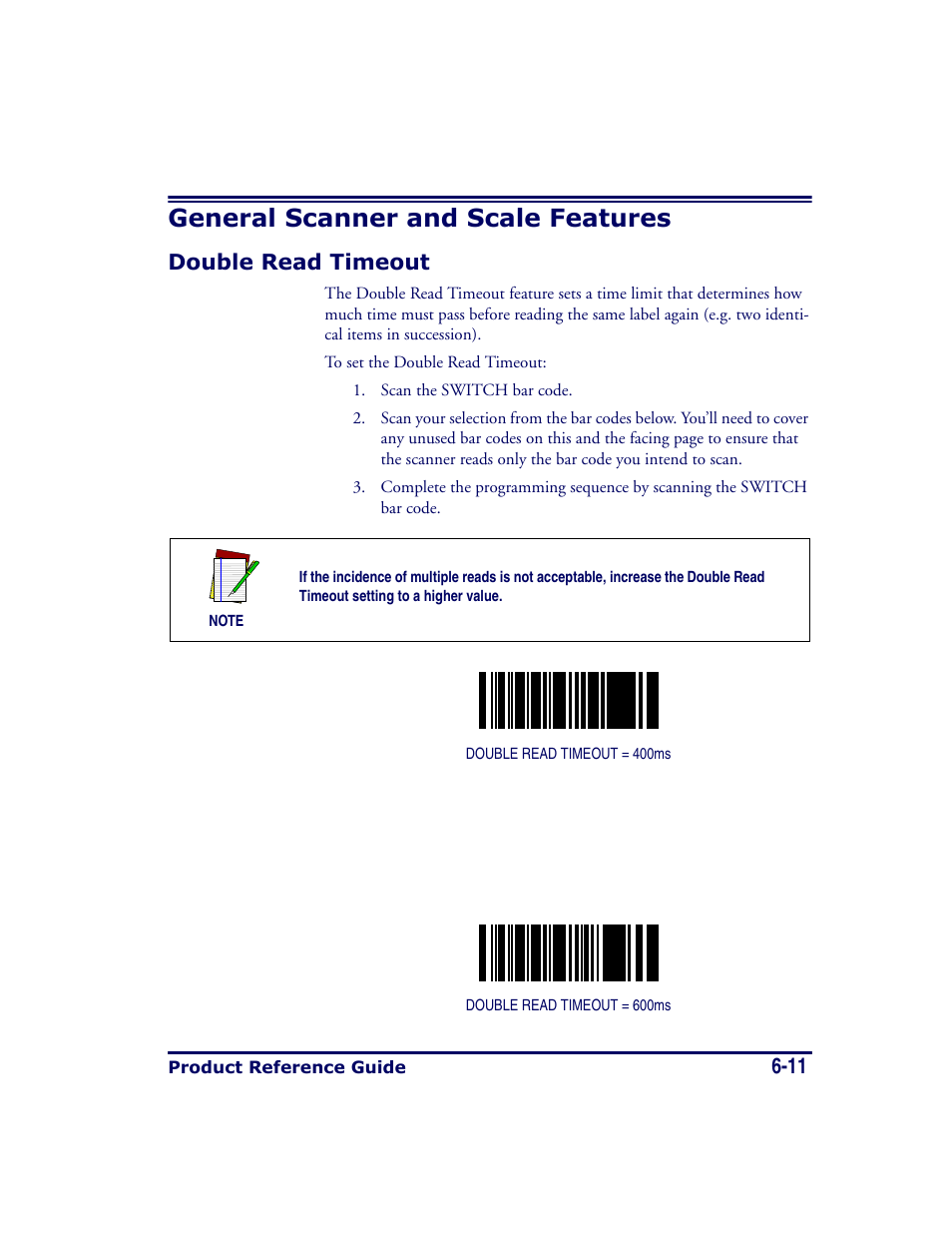 General scanner and scale features, Double read timeout, General scanner and scale features -11 | Double read timeout -11 | Datalogic Scanning MAGELLAN 8500 User Manual | Page 117 / 436