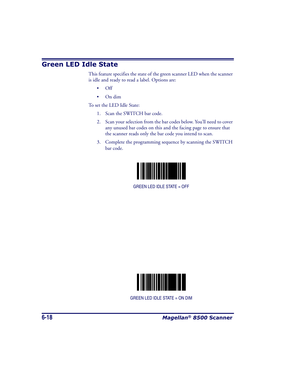 Green led idle state, Green led idle state -18 | Datalogic Scanning MAGELLAN 8500 User Manual | Page 124 / 436