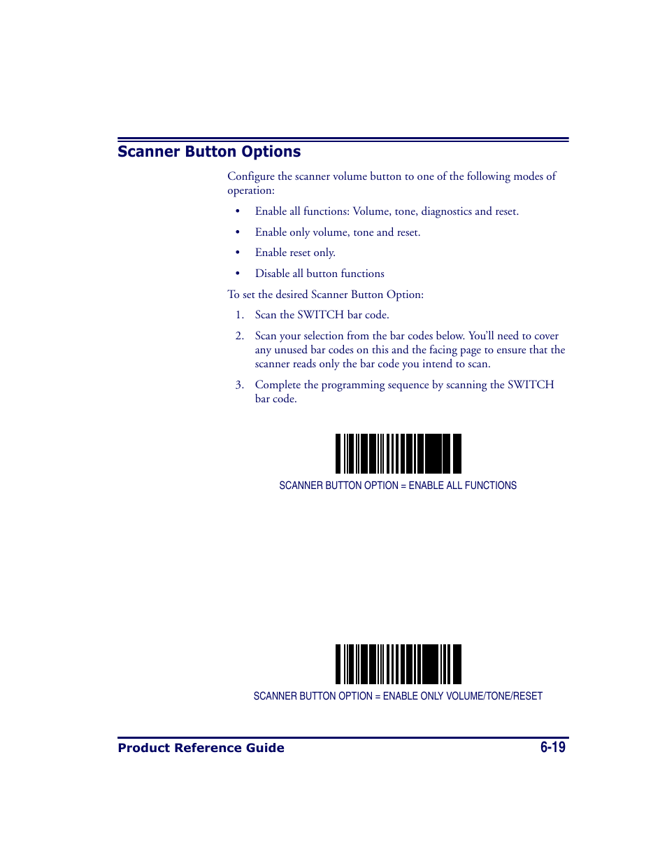 Scanner button options, Scanner button options -19, 19 scanner button options | Datalogic Scanning MAGELLAN 8500 User Manual | Page 125 / 436