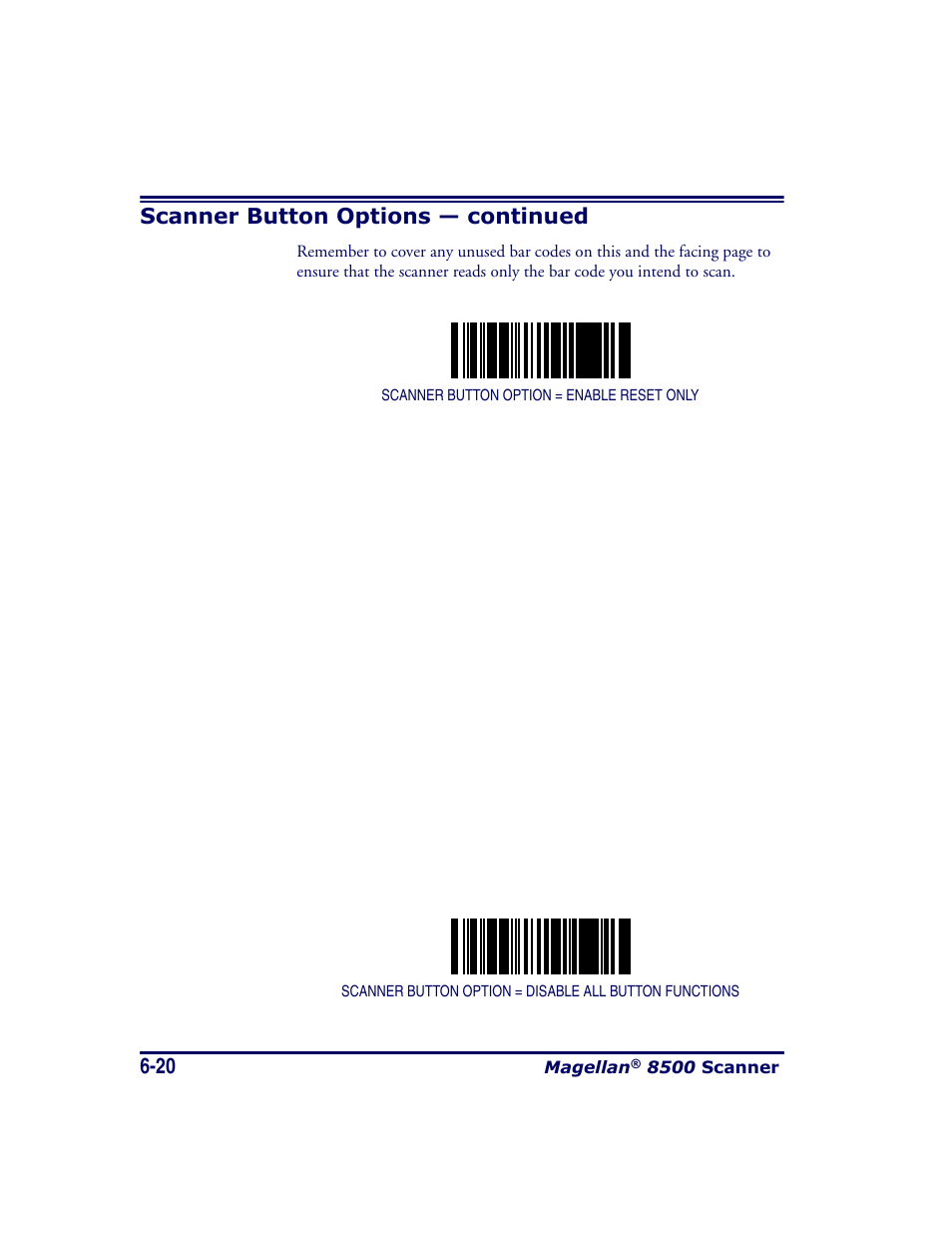 Scanner button options — continued | Datalogic Scanning MAGELLAN 8500 User Manual | Page 126 / 436